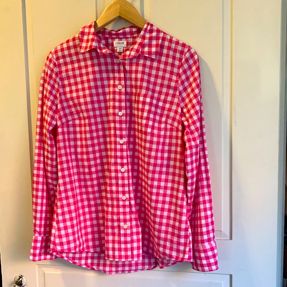 J Crew Pink checkered blouse